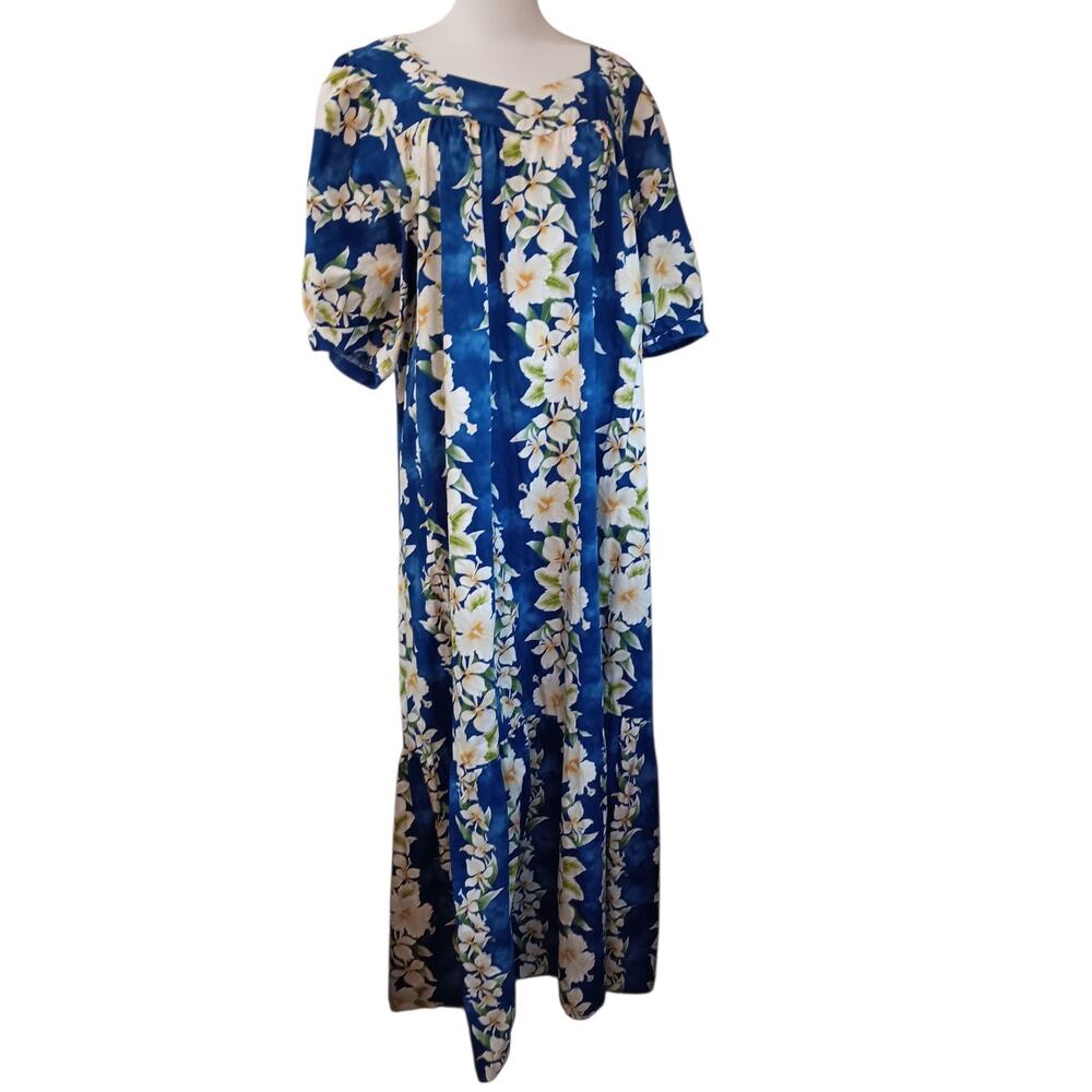 Vintage ROYAL CREATIONS Hawaiian Maxi Dress XL MuuMuu Kaftan Floral Hibiscus‎